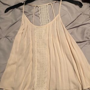 Lace striped cream tank
